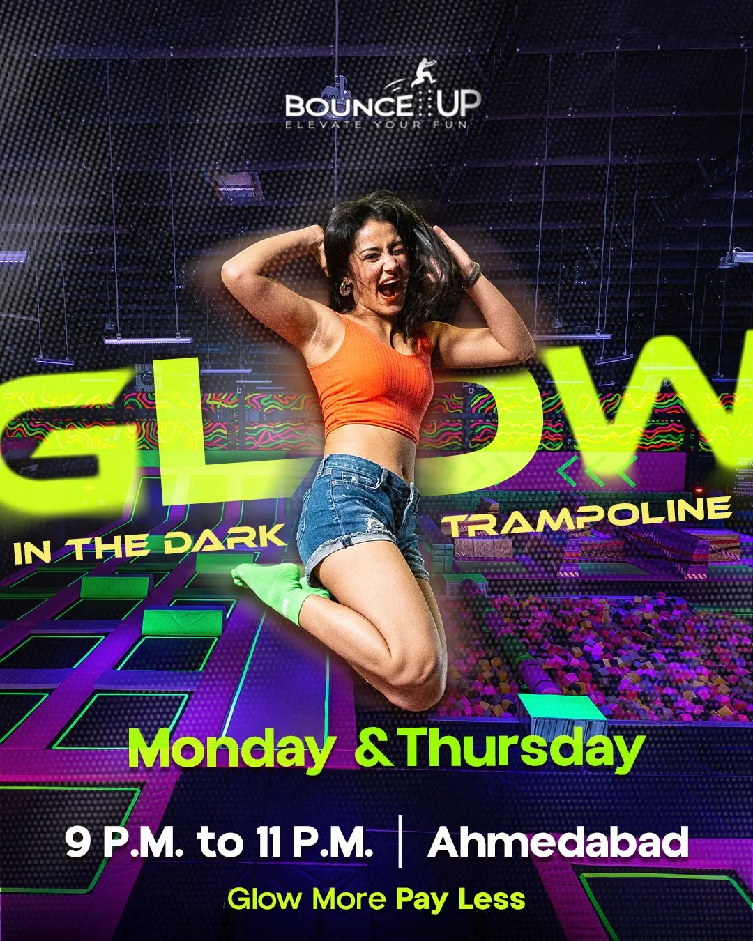 Glow in the Dark trampoline — Monday and Thursday, 9 to 11 PM in Ahmedabad